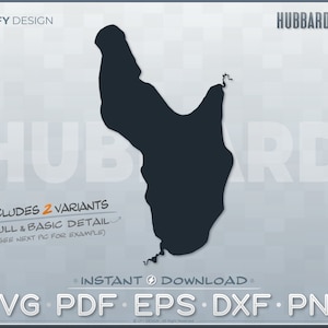 May include: A black and white silhouette of Hubbard Lake, a lake in the United States. The image includes the text "HUBBARD LAKE" and "INCLUDES 2 VARIANTS FULL & BASIC DETAIL (SEE NEXT PIC FOR EXAMPLE)".