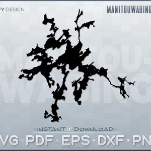 Manitouwabing Lake SVG Vector Graphic - Idéal pour les fichiers coupés, Découpe laser 3D, Glowforge, Map Art, Cricut - Comprend PDF EPS PnG