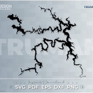 Truman Lake - Vector Graphic, Cut File, Map, Missouri, Reservoir, Print Ready, Digital Files, SVG PDF DXF Eps Png