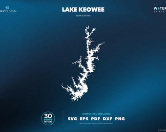 Mapa SVG del lago Keowee, Carolina del Sur: Archivos vectoriales para letreros, calcomanías, corte e impresión.