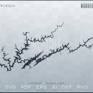Norris Lake SVG - digitale bestandsset - Tennessee | Vector overzicht kaartvorm; Ideaal voor doe-het-zelf-, laser-, Glowforge-, Cricut- en snijbestandsprojecten
