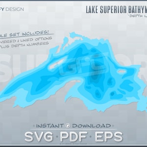 Lake Superior Bathymetry SVG - dieptelagen vectorafbeelding - ideaal voor 3D lasersnijden, gesneden bestanden, Lake Art (kaart, Glowforge, Cricut)