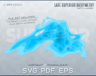 Lake Superior Bathymetry SVG - Depth Layers Vector Graphic - Ideal for 3D Laser Cutting, Cut Files, Lake Art (Map, Glowforge, Cricut)
