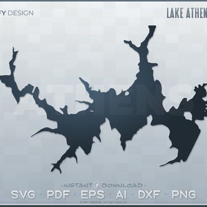 Lago Atenas, Texas - SVG - Conjunto de archivos digitales / Gráfico de forma de mapa de contorno vectorial; para proyectos de archivos láser, Glowforge, Cricut y cortados Depósito TX