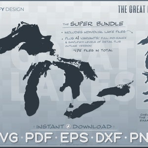 Great Lakes Super Bundle - SVG Vector Graphic Set | Perfect for Cricut, Glowforge Projects | Lake Superior, Michigan, Huron, Erie, Ontario