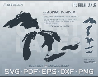 Great Lakes Super Bundle - SVG Vector Graphic Set | Perfect for Cricut, Glowforge Projects | Lake Superior, Michigan, Huron, Erie, Ontario