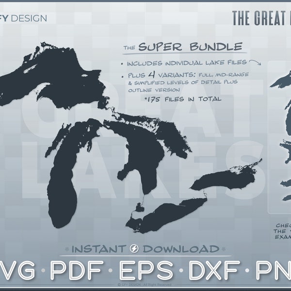 Great Lakes Super Bundle - SVG Vector Graphic Set | Perfect for Cricut, Glowforge Projects | Lake Superior, Michigan, Huron, Erie, Ontario