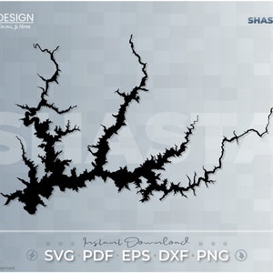 Shasta Lake - Vector Graphic, Cut File, Map, California, Print Ready, Digital Files, SVG PDF DXF Eps Png