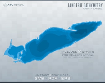 Lake Erie - Bathymetric Depth Layers SVG File Set - Great Lakes | Layered Vector Graphic Contour Shape, Laser Ready Cut File, Glowforge
