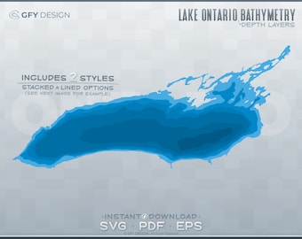 Lake Ontario - Bathymetric Depth Layers SVG File Set - Great Lakes | Layered Vector Graphic Contour Shape, Laser Ready Cut File, Glowforge
