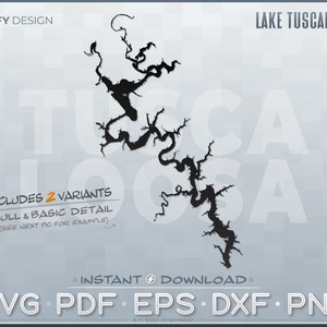 Lake Tuscaloosa - SVG Vektorgrafik Set (Alabama, Stausee, digitale Dateien enthalten SVG PDF Eps Dxf Png Format, Kartenform, geschnittene Datei, Cricut)