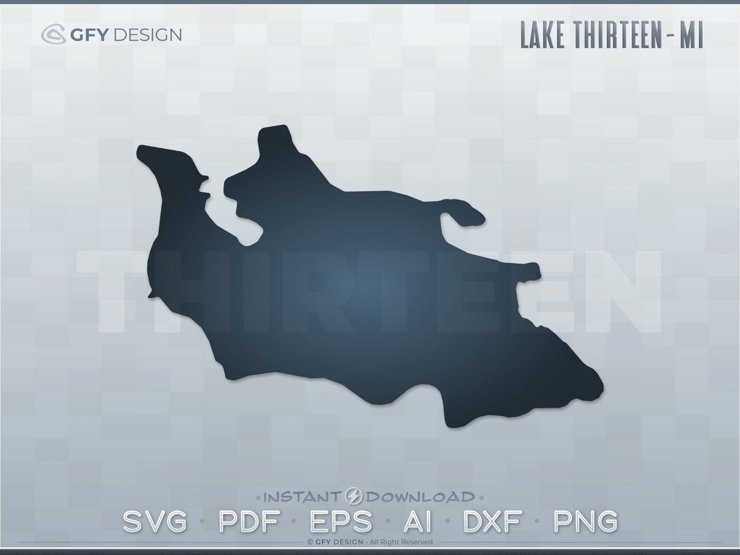 Lake Thirteen, Michigan SVG Digital File Set Vector Outline Map Shape Ideal for DIY, Laser