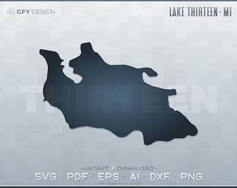 Lake Thirteen, Michigan - SVG - Digital File Set | Vector Outline Map Shape; Ideal for DIY, Laser, Glowforge, Cricut, Cut File Projects - MI