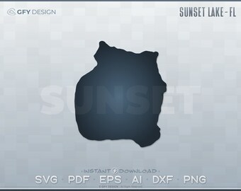 Sunset Lake, Florida - SVG - Digital File Set | Vector Outline Map Shape; Ideal for Laser, Glowforge, Cricut, Cut File Projects - Odessa, FL