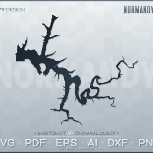 Normandy Lake SVG digitale bestandsset - Tennessee TN | Vector overzicht kaartvorm; Ideaal voor doe-het-zelf-, laser-, Glowforge-, Cricut- en snijbestandsprojecten
