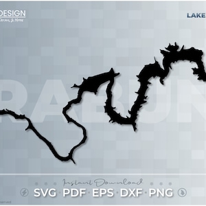 Jezioro Rabun - Grafika wektorowa, Plik do cięcia, Mapa, Georgia, Gotowe do druku, Pliki cyfrowe, SVG PDF DXF Eps Png