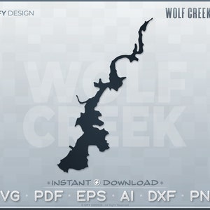 Wolf Creek Lake SVG - digitale bestandsset - North Carolina NC; Enkele laag vectoromtrekvorm; voor doe-het-zelf, laser, Glowforge, Cricut, gesneden bestand
