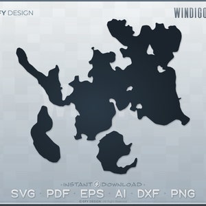 Puede incluir: Una silueta en blanco y negro del contorno del lago Windigo. El lago tiene una forma irregular con muchas ensenadas y calas. La imagen está sobre un fondo gris claro con el texto "GFY DESIGN" y "WINDIGO LAKE" en la parte superior.