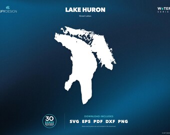 Mapa SVG de los Grandes Lagos del Lago Hurón: Archivos vectoriales para letreros, calcomanías, corte e impresión.