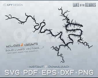 Lake of the Ozarks - SVG Vector Graphic, Cut File, Map, Missouri, Digital File, Instant Download, DIY Project, Cricut, Glowforge, Laser, CNC