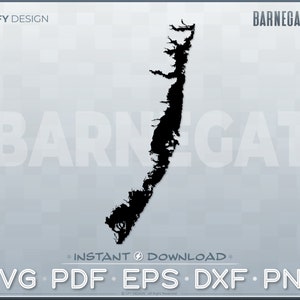 Barnegat Bay - Grafica vettoriale SVG (New Jersey, Forma mappa, File di taglio, Download istantaneo, File digitali PDF EPS Dxf Png, Cricut)