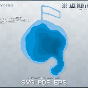 Ess Lake with Bathymetric Depth Layers SVG Vector Graphic, Michigan, Ideal for 3D Laser Printing, Cutting, Engraving, Glowforge, Cricut