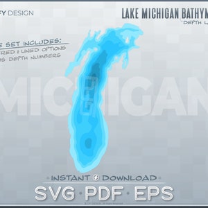 Lake Michigan - Bathymetric Depth Layers SVG File Set - Layered Vector Graphic Contour Map Shape, Laser, Cut File, Glowforge, Depths, Custom