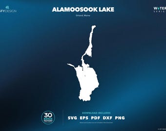 Mapa SVG del lago Alamoosook, Maine: Archivos vectoriales para letreros, calcomanías, corte e impresión.
