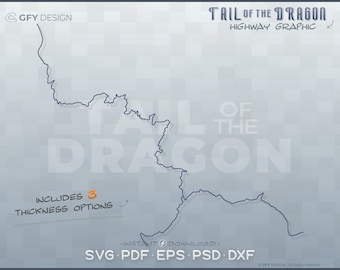 Tail of the Dragon Highway - SVG - Digital File Set | Roadway Map Trail Vector - Ideal for DIY, Laser, Glowforge, Cricut, Cut File Projects