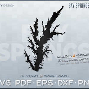 Bay Springs Lake - SVG-Vektor-Grafik-Set (Tennessee, digitale Dateien enthalten SVG PDF Eps Dxf Png-Format, Kartenform, geschnittene Datei, Cricut)