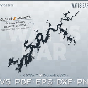 Watts Bar Lake SVG Vektorgrafik - Tennessee - Ideal für Abziehbilder, Bekleidung, 3D-Laserschneiden, Glowforge, CNC, Cricut, Kartendruckprojekte