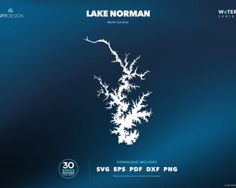 Mapa SVG del lago Norman, Carolina del Norte: Archivos vectoriales para letreros, calcomanías, corte e impresión.
