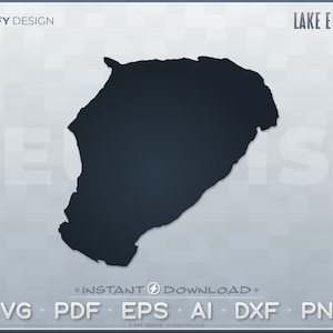 May include: A black and white silhouette of Lake Eustis, Florida. The image includes the text "GFY DESIGN" and "LAKE EUSTIS".