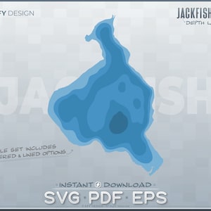 Jackfish Lake - Conjunto de archivos SVG de capas de profundidad batimétrica - Saskatchewan SK, gráfico vectorial en capas, mapa de contorno, listo para corte láser, Glowforge