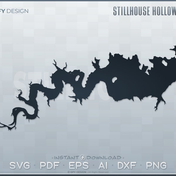 Stillhouse Hollow Lake SVG - Digital File Set - Texas | Vector Outline Map Shape; Ideal for DIY, Laser, Glowforge, Cricut, Cut File Projects