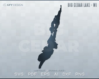 Big Cedar Lake, Wisconsin - SVG - Digital File Set | Vector Outline Map Shape; Ideal for DIY, Laser, Glowforge, Cricut, Cut File Projects WI