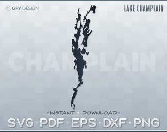 Gráfico vectorial SVG del lago Champlain - Vermont (ideal para proyectos de bricolaje, calcomanías, corte por láser, Glowforge, Cricut, mapa, archivo de corte, impresiones)