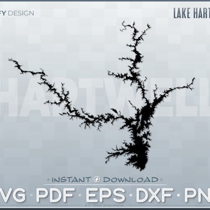 Lake Hartwell- Vector Graphic SVG (Georgia, South Carolina, Reservoir, Map Shape, Cut File, Instant Download, Digital Files PDF EPS Dxf Png)