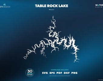Mapa SVG del lago Table Rock, Missouri: Archivos vectoriales para letreros, calcomanías, corte e impresión.