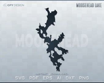 Moosehead Lake SVG - Digital File Set - Maine | Vector Outline Map Shape; Ideal for DIY, Laser, Glowforge, Cricut, Cut File Projects