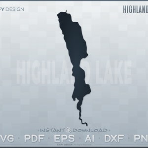 Highland Lake SVG - Digital File Set - Maine, USA | Vector Outline Map Shape; Ideal for DIY, Laser, Glowforge, Cricut, Cut File Projects