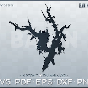 Badin Lake - SVG Vector Graphic File Set | North Carolina NC; Single Layer Outline Shape; DIY, Laser, Glowforge, Cricut, Cut File Ready