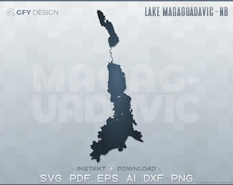 Magaguadavic Lake New Brunswick, Canada - SVG - Digital File Set | Vector Outline Map Shape; Laser, Glowforge, Cricut, Cut File Projects