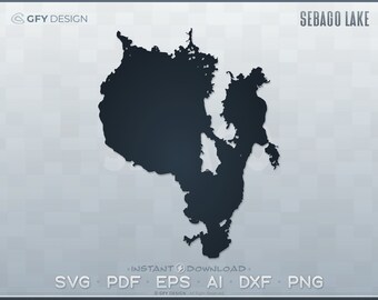 Sebago Lake SVG - Digital File Set - Maine | Vector Outline Map Shape; Ideal for DIY, Laser, Glowforge, Cricut, Cut File Projects
