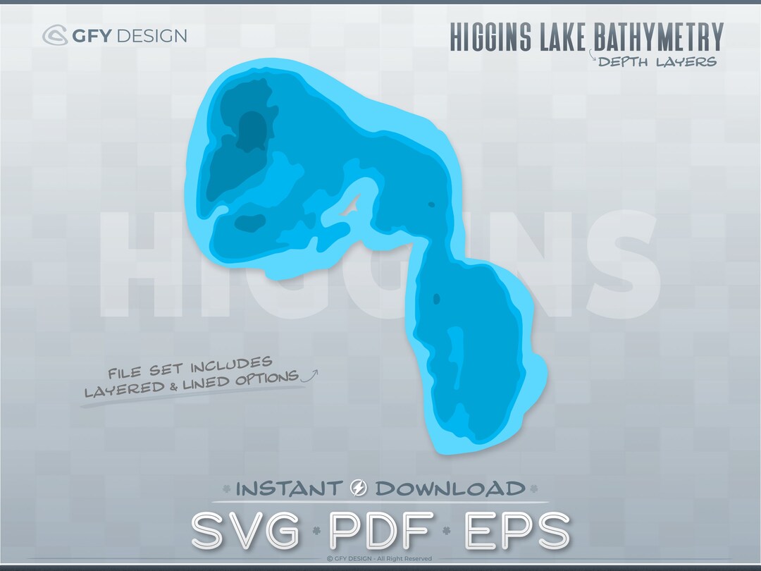 Higgins Lake Depth Layers (bathymetry) Michigan SVG Vector Graphics