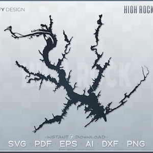 High Rock Lake SVG - Ensemble de fichiers numériques - Caroline du Nord | Forme de carte de contour vectoriel ; Idéal pour le bricolage, laser, Glowforge, Cricut, projet de fichier de coupe