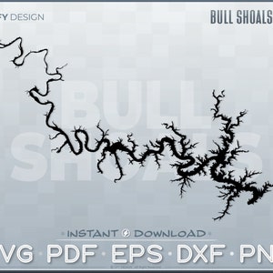 Bull Shoals Lake - Vector Graphic SVG (Arkansas, Missouri, Map Shape, Cut File, Instant Download, Digital Files PDF EPS Dxf Png, Cricut)