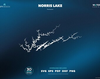Mapa SVG del lago Norris, Tennessee: Archivos vectoriales para letreros, calcomanías, corte e impresión.