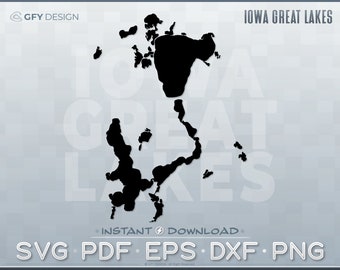 Iowa Great Lakes SVG Vector Graphic Set - East & West Okoboji, Spirit Lake - Ideal for Cut Files, 3D Laser Cutting, Glowforge, Cricut