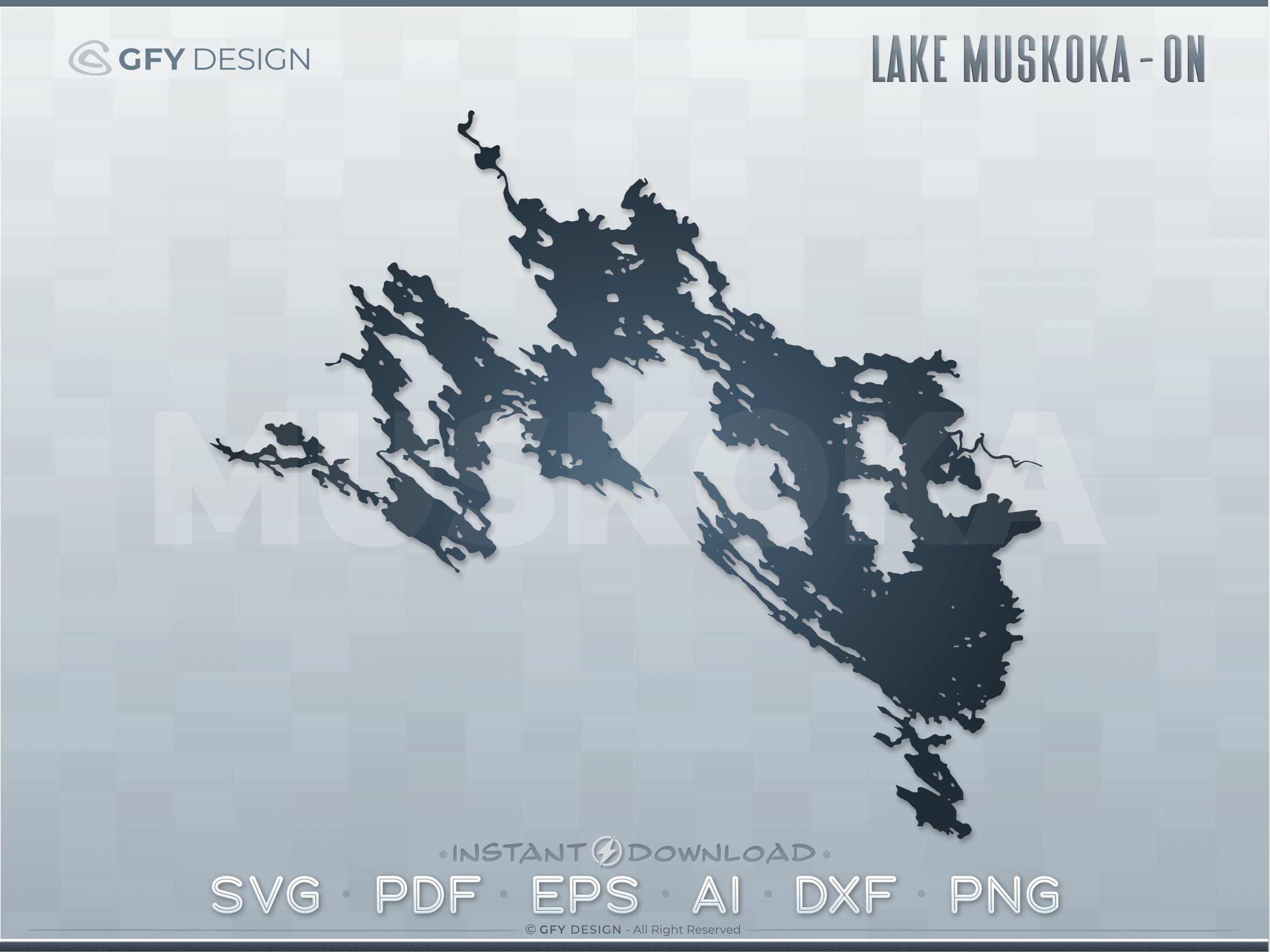 Lake Muskoka, Ontario, Canada - SVG - Digital File Set | Vector Outline Map Shape; Ideal for Laser, Glowforge, Cricut, Cut File Project - ON